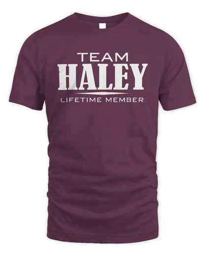 HALEY BL62-K4-128 - Personalized “Team NAME Lifetime Member” - Unisex Standard T-Shirt - Maroon
