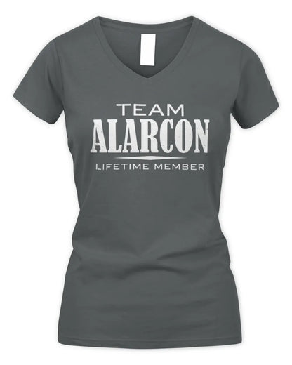 ALARCON BL62-K4-128 - Personalized “Team NAME Lifetime Member” - Women's V-Neck T-Shirt - Charcoal