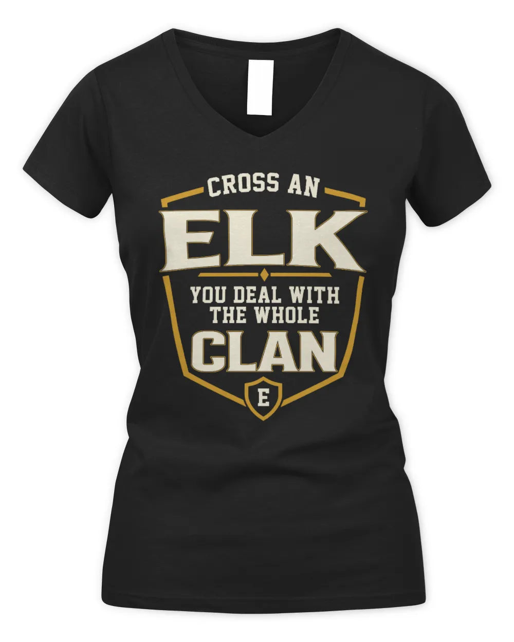 ELK NT1-K008 Cross A/An NAME, You Deal With the Whole Clan | Personalized Vintage T-Shirt - Women's V-Neck T-Shirt - Black