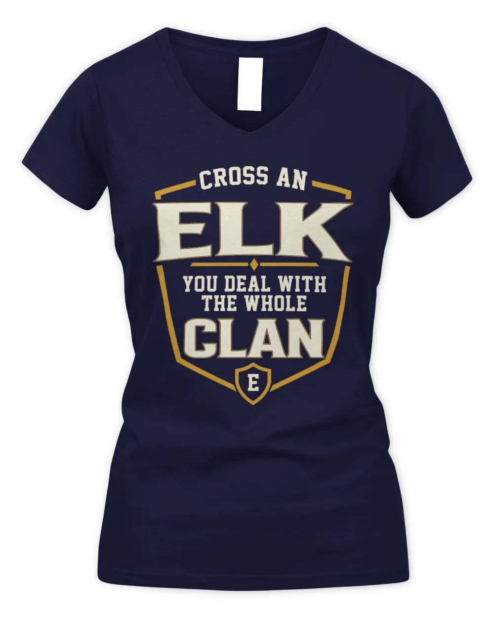 ELK NT1-K008 Cross A/An NAME, You Deal With the Whole Clan | Personalized Vintage T-Shirt - Women's V-Neck T-Shirt - Navy