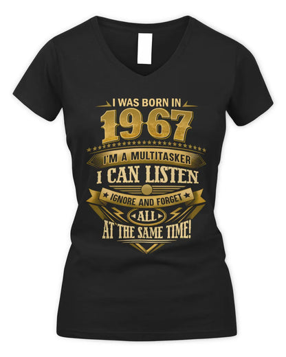 1967 HH89-K2 – Funny Birth Year Multitasker Quote T-Shirt - Women's V-Neck T-Shirt - Black