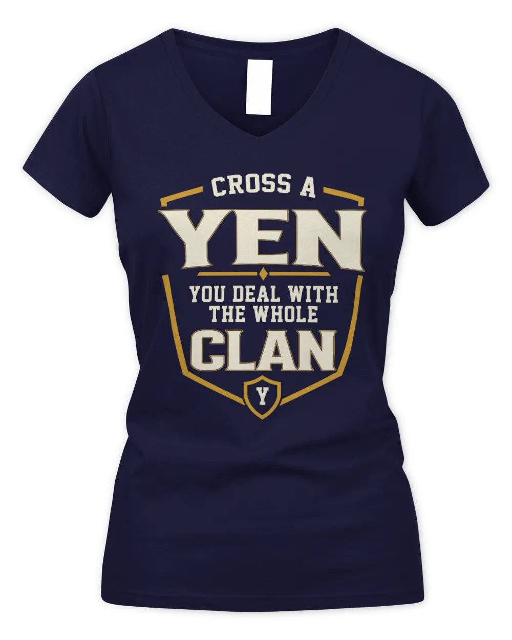 YEN NT1-K008 Cross A/An NAME, You Deal With the Whole Clan | Personalized Vintage T-Shirt - Women's V-Neck T-Shirt - Navy