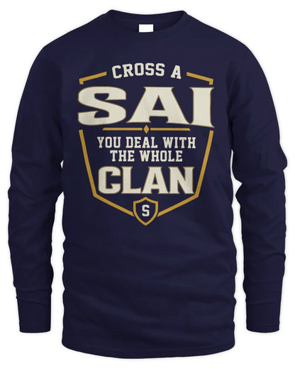 SAI NT1-K008 Cross A/An NAME, You Deal With the Whole Clan | Personalized Vintage T-Shirt - Men's Long Sleeved T-Shirt - Navy