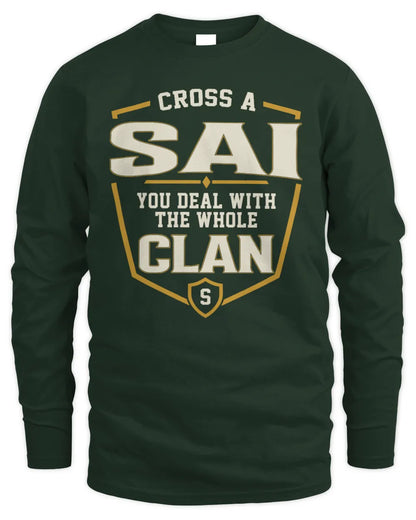 SAI NT1-K008 Cross A/An NAME, You Deal With the Whole Clan | Personalized Vintage T-Shirt - Men's Long Sleeved T-Shirt - Forest Green