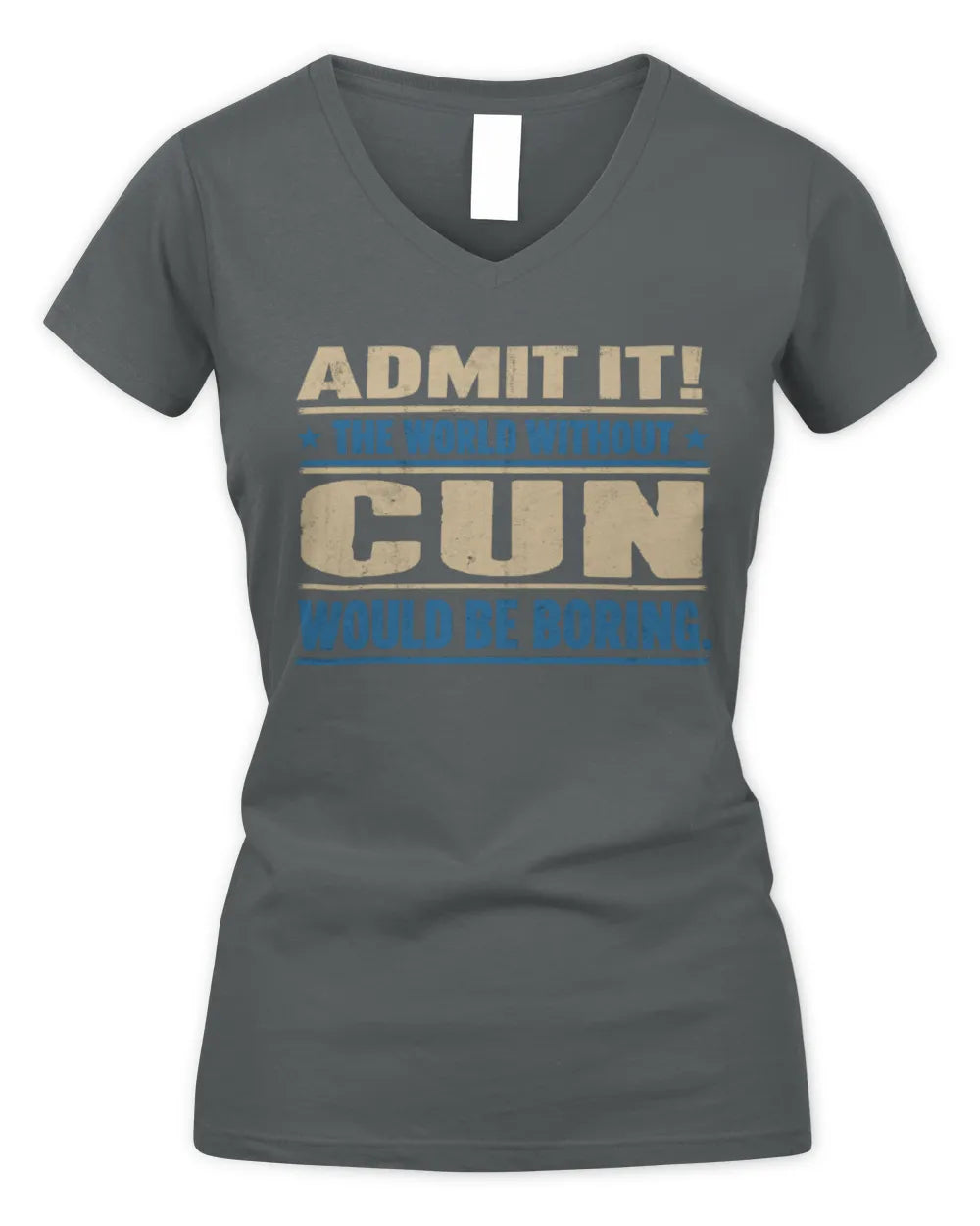 CUN TP68-K2-968 – Personalized Funny Quote Apparel “The World Without NAME Would Be Boring” - Women's V-Neck T-Shirt - Charcoal