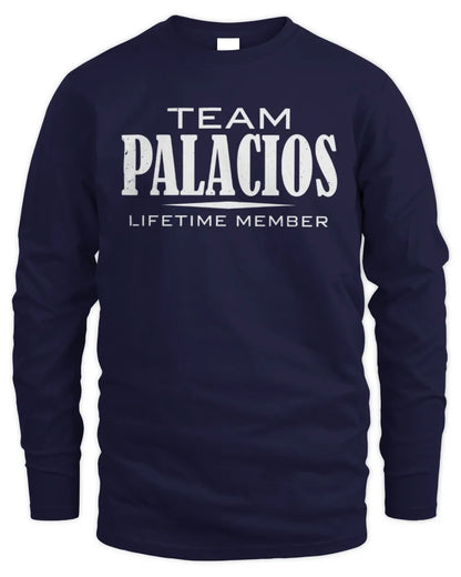 PALACIOS BL62-K4-128 - Personalized “Team NAME Lifetime Member” - Men's Long Sleeved T-Shirt - Navy