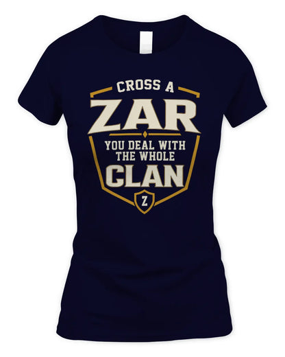 ZAR NT1-K008 Cross A/An NAME, You Deal With the Whole Clan | Personalized Vintage T-Shirt - Women's Standard T-Shirt - Navy