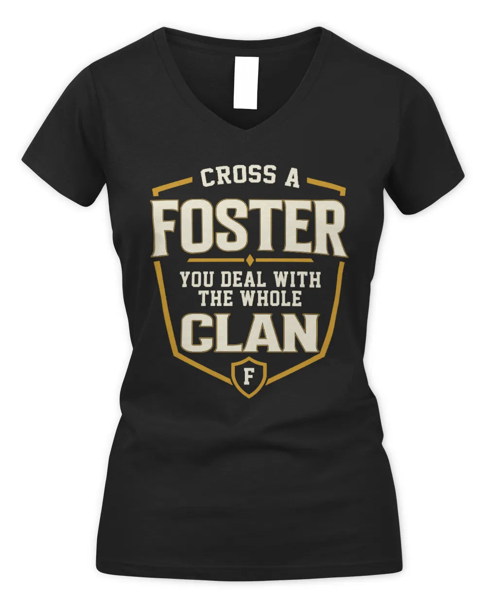 FOSTER NT1-K008 Cross A/An NAME, You Deal With the Whole Clan | Personalized Vintage T-Shirt - Women's V-Neck T-Shirt - Black