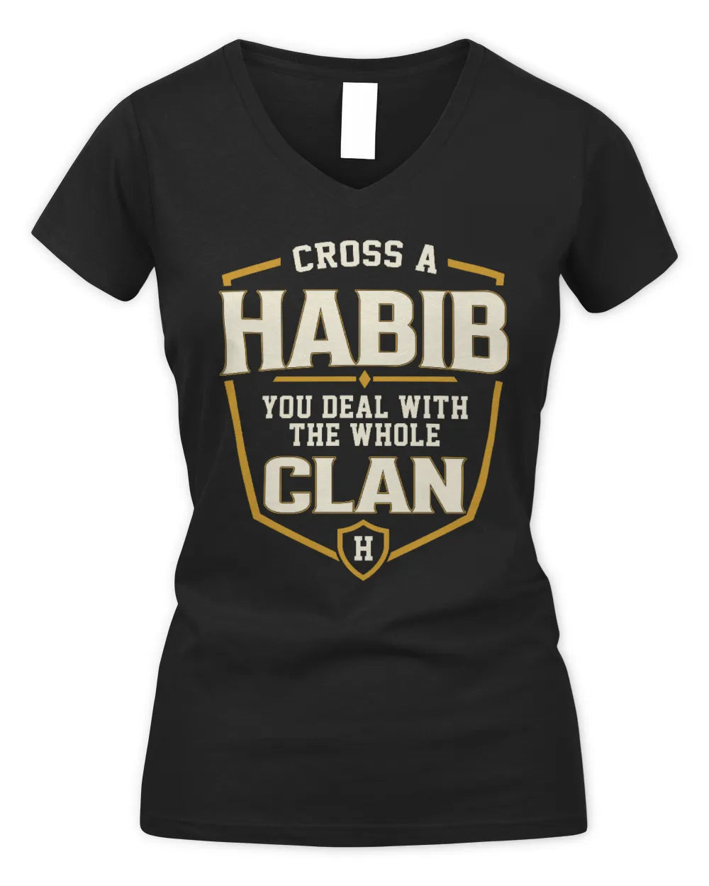 HABIB NT1-K008 Cross A/An NAME, You Deal With the Whole Clan | Personalized Vintage T-Shirt - Women's V-Neck T-Shirt - Black