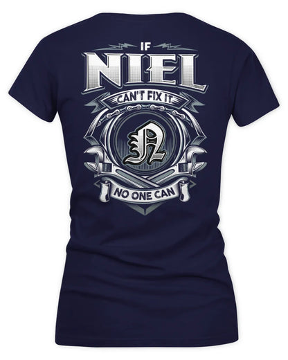 NIEL AP81-K4-626 - Personalized Ahmed Quote Apparel “If Ahmed Can't Fix It, No One Can” - Women's V-Neck T-Shirt - Navy