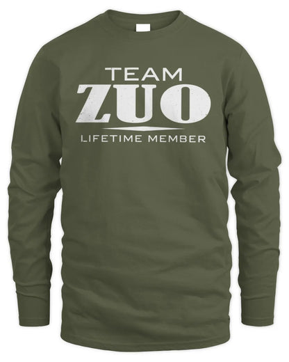 ZUO BL62-K4-128 - Personalized “Team NAME Lifetime Member” - Men's Long Sleeved T-Shirt - Military Green