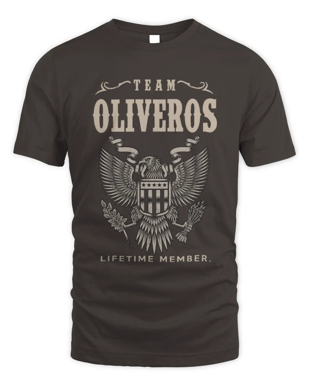 OLIVEROS TP06-K82 – Personalized Classic Style Apparel “Team NAME Lifetime Member” - Unisex Standard T-Shirt - Dark Chocolate