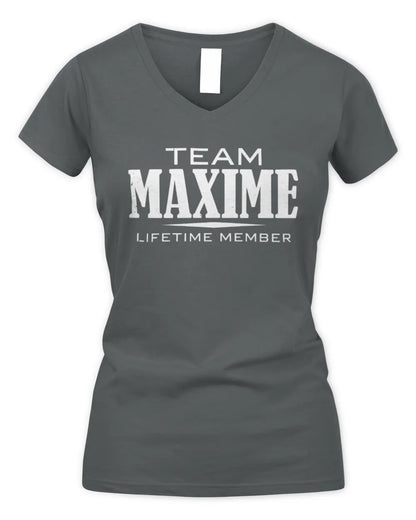 MAXIME BL62-K4-128 - Personalized “Team NAME Lifetime Member” - Women's V-Neck T-Shirt - Charcoal