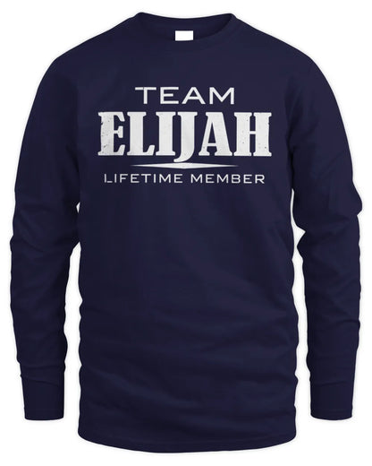ELIJAH BL62-K4-128 - Personalized “Team NAME Lifetime Member” - Men's Long Sleeved T-Shirt - Navy