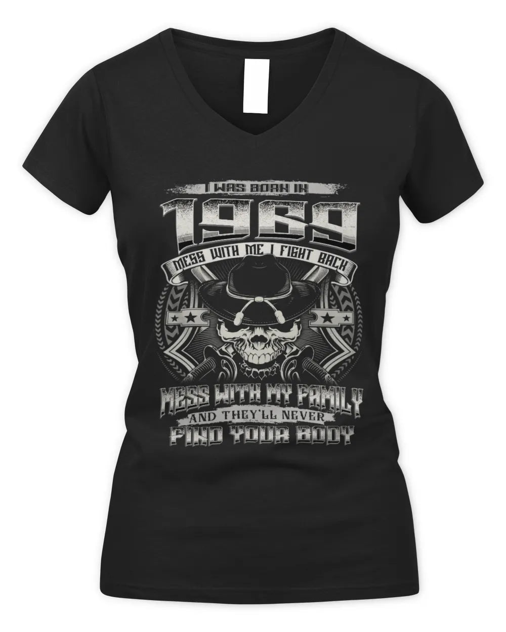 1969 HH89-K2 – Protective Family Quote T-Shirt - Women's V-Neck T-Shirt - Black