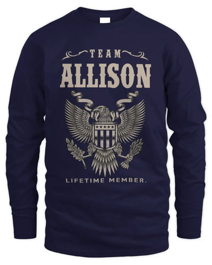 ALLISON TP06-K82 – Personalized Classic Style Apparel “Team NAME Lifetime Member” - Men's Long Sleeved T-Shirt - Navy