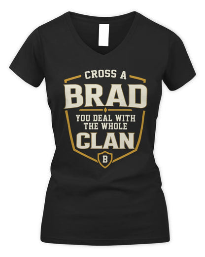 BRAD NT1-K008 Cross A/An NAME, You Deal With the Whole Clan | Personalized Vintage T-Shirt - Women's V-Neck T-Shirt - Black