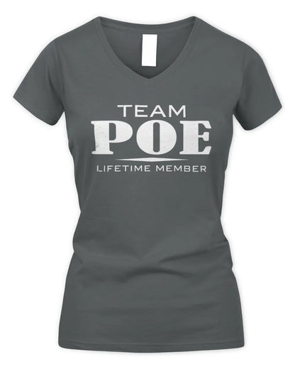 POE BL62-K4-128 - Personalized “Team NAME Lifetime Member” - Women's V-Neck T-Shirt - Charcoal