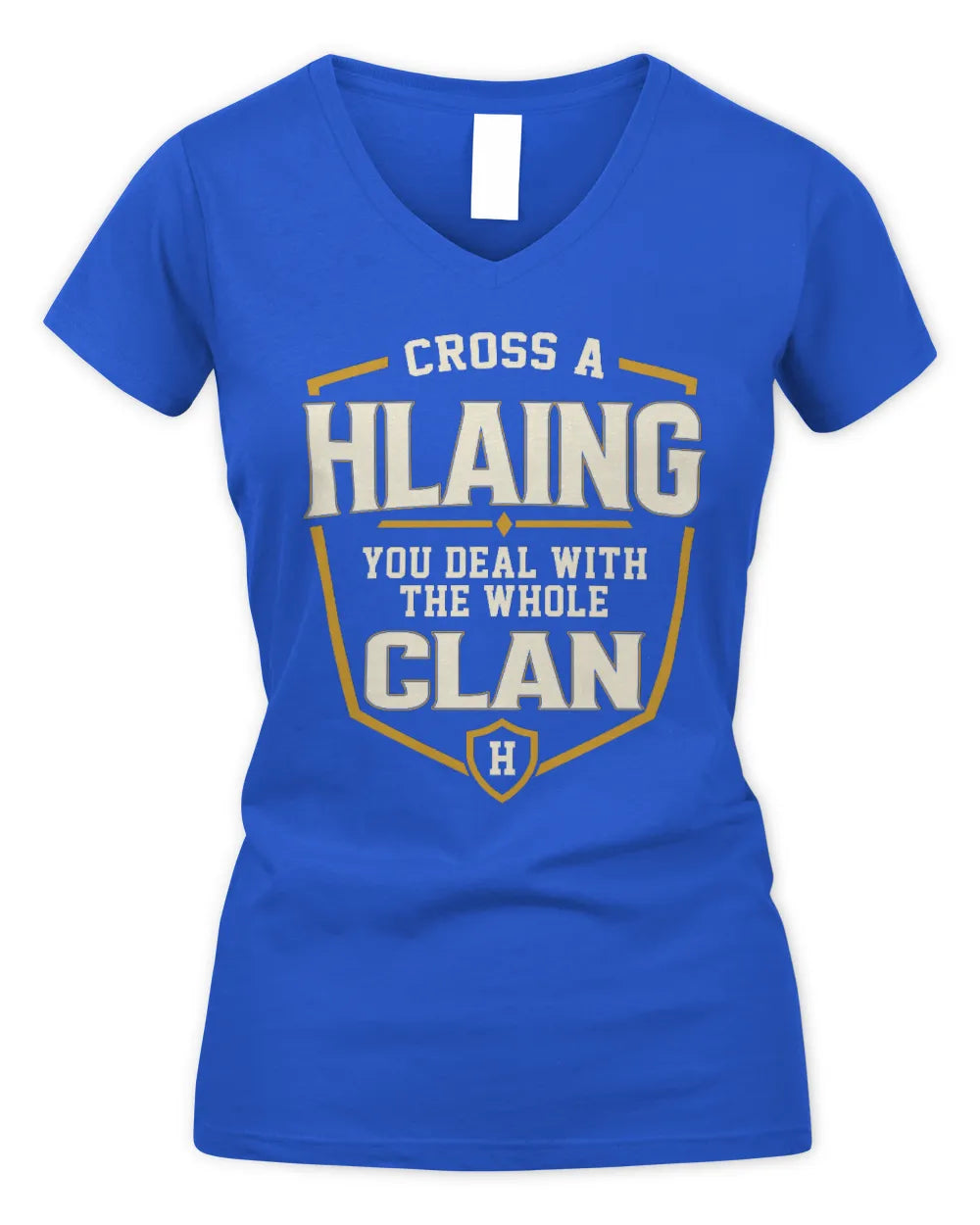 HLAING NT1-K008 Cross A/An NAME, You Deal With the Whole Clan | Personalized Vintage T-Shirt - Women's V-Neck T-Shirt - Royal