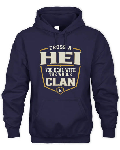 HEI NT1-K008 Cross A/An NAME, You Deal With the Whole Clan | Personalized Vintage T-Shirt - Unisex Hoodie - Navy