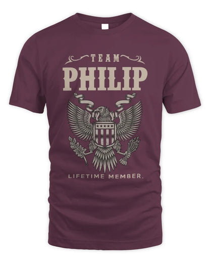 PHILIP TP06-K82 – Personalized Classic Style Apparel “Team NAME Lifetime Member” - Unisex Standard T-Shirt - Maroon