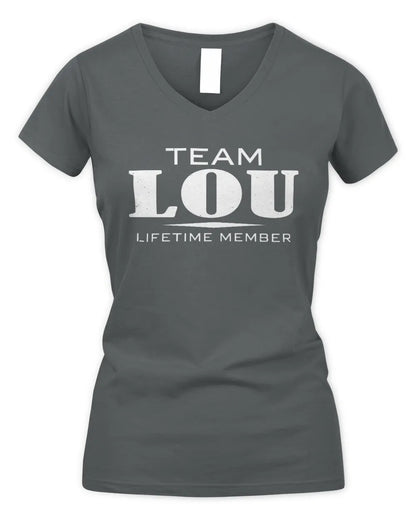 LOU BL62-K4-128 - Personalized “Team NAME Lifetime Member” - Women's V-Neck T-Shirt - Charcoal