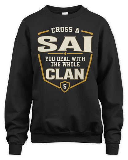 SAI NT1-K008 Cross A/An NAME, You Deal With the Whole Clan | Personalized Vintage T-Shirt - Unisex Sweatshirt - Black