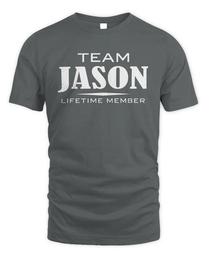 JASON BL62-K4-128 - Personalized “Team NAME Lifetime Member” - Unisex Standard T-Shirt - Charcoal