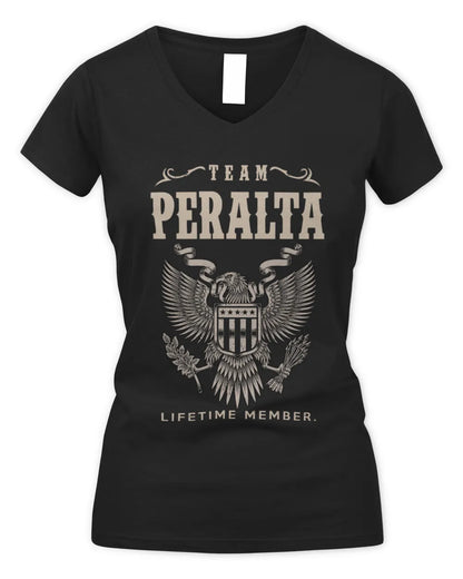 PERALTA TP06-K82 – Personalized Classic Style Apparel “Team NAME Lifetime Member” - Women's V-Neck T-Shirt - Black