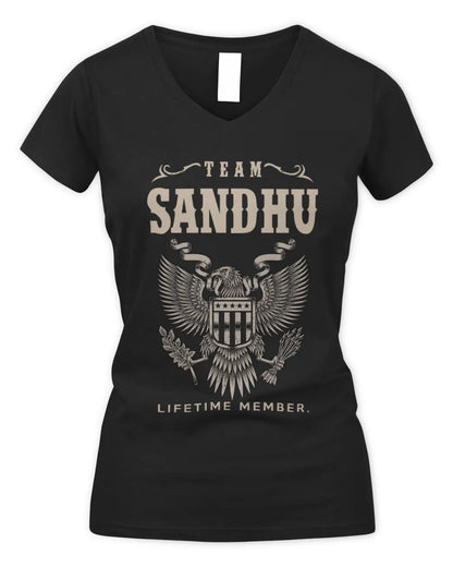 SANDHU TP06-K82 – Personalized Classic Style Apparel “Team NAME Lifetime Member” - Women's V-Neck T-Shirt - Black