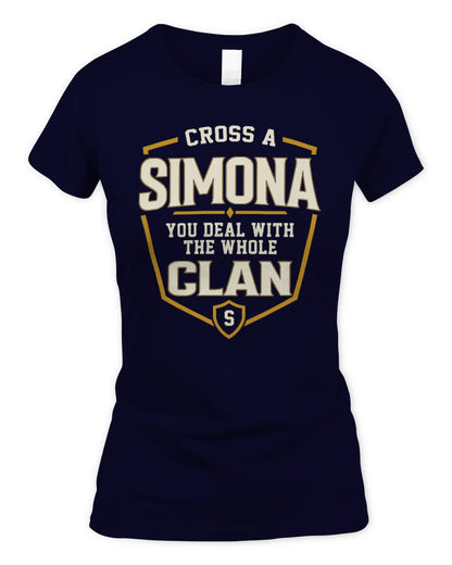 SIMONA NT1-K008 Cross A/An NAME, You Deal With the Whole Clan | Personalized Vintage T-Shirt - Women's Standard T-Shirt - Navy