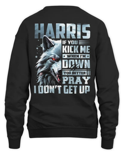HARRIS AP62-K4-666 - Personalized Fierce Wolf Quote Apparel “If You Kick Me When I’m Down, You Better Pray I Don’t Get Up” - Unisex Sweatshirt - Black