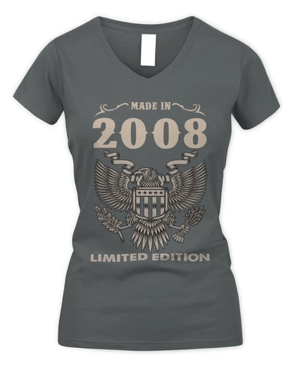 2008 HH89-K2 – Classic Birth Year Limited Edition T-Shirt - Women's V-Neck T-Shirt - Charcoal