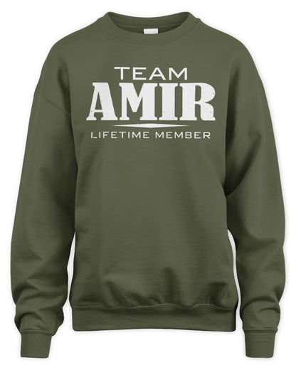 AMIR BL62-K4-128 - Personalized “Team NAME Lifetime Member” - Unisex Sweatshirt - Military Green