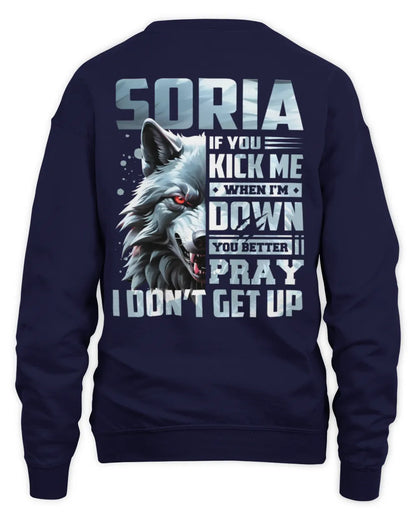 SORIA AP62-K4-666 - Personalized Fierce Wolf Quote Apparel “If You Kick Me When I’m Down, You Better Pray I Don’t Get Up” - Unisex Sweatshirt - Navy