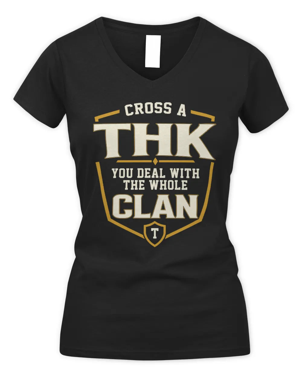 THK NT1-K008 Cross A/An NAME, You Deal With the Whole Clan | Personalized Vintage T-Shirt - Women's V-Neck T-Shirt - Black