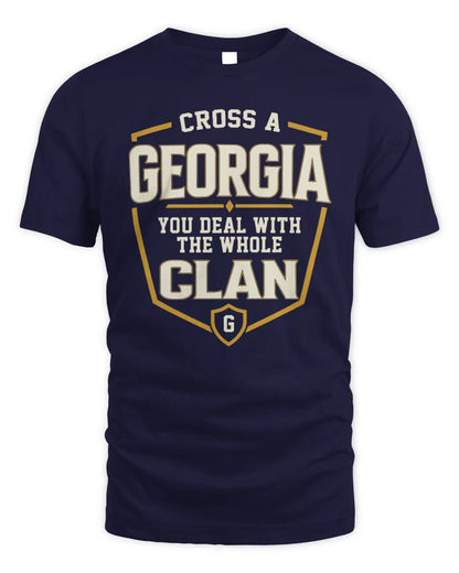 GEORGIA NT1-K008 Cross A/An NAME, You Deal With the Whole Clan | Personalized Vintage T-Shirt - Unisex Standard T-Shirt - Navy