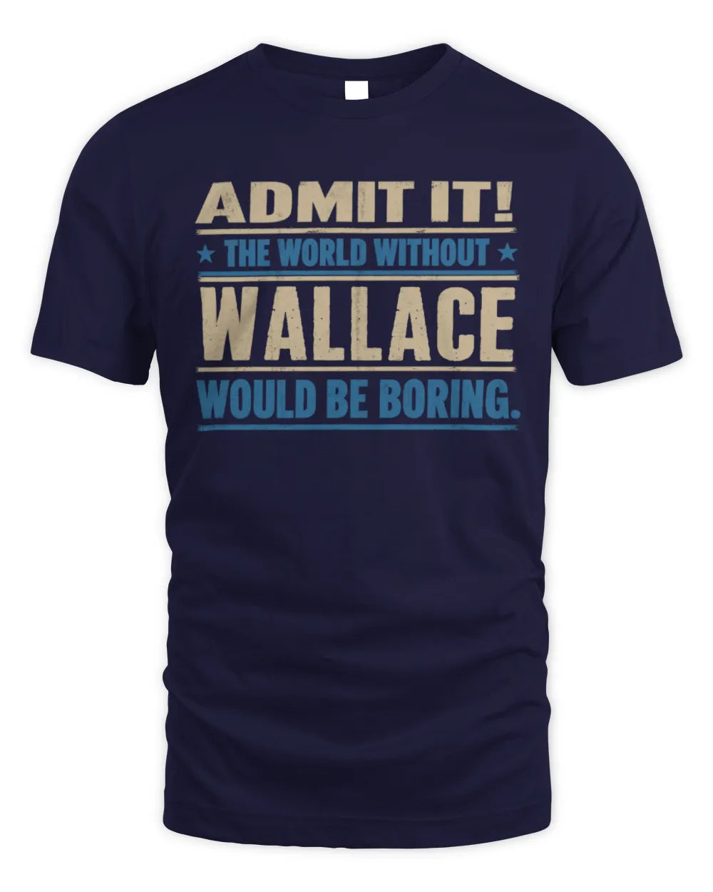 WALLACE TP68-K2-968 – Personalized Funny Quote Apparel “The World Without NAME Would Be Boring” - Unisex Standard T-Shirt - Navy