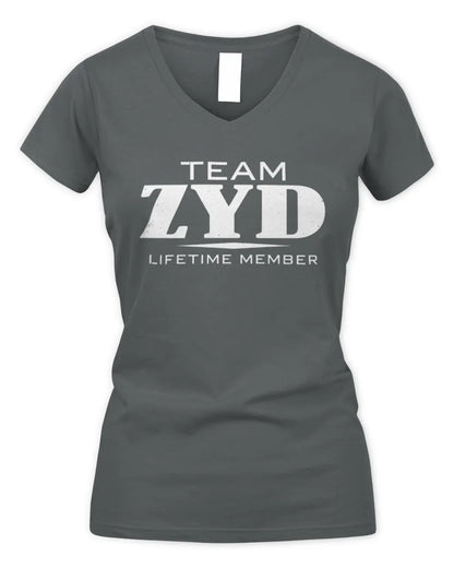 ZYD BL62-K4-128 - Personalized “Team NAME Lifetime Member” - Women's V-Neck T-Shirt - Charcoal