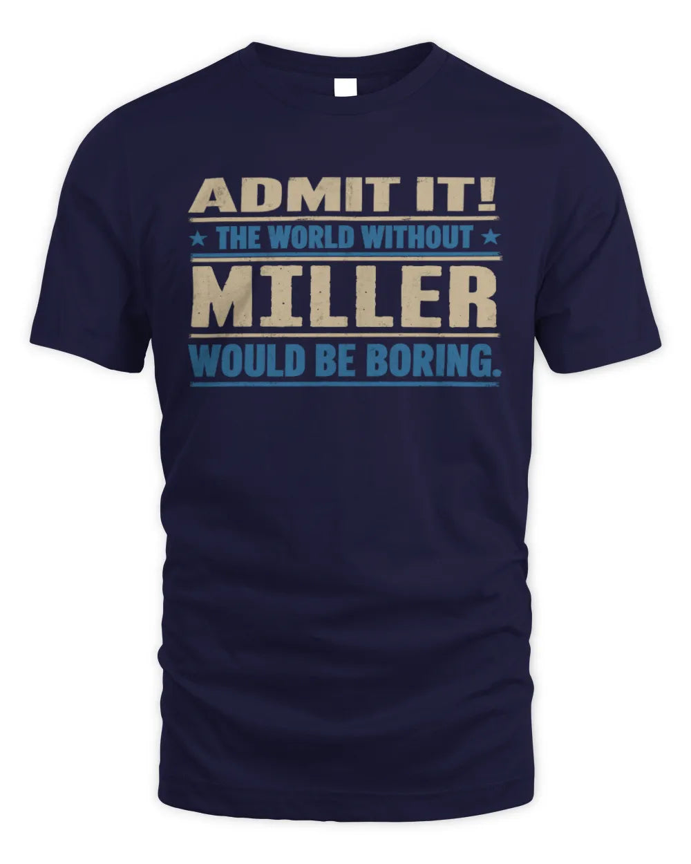 MILLER TP68-K2-968 – Personalized Funny Quote Apparel “The World Without NAME Would Be Boring” - Unisex Standard T-Shirt - Navy