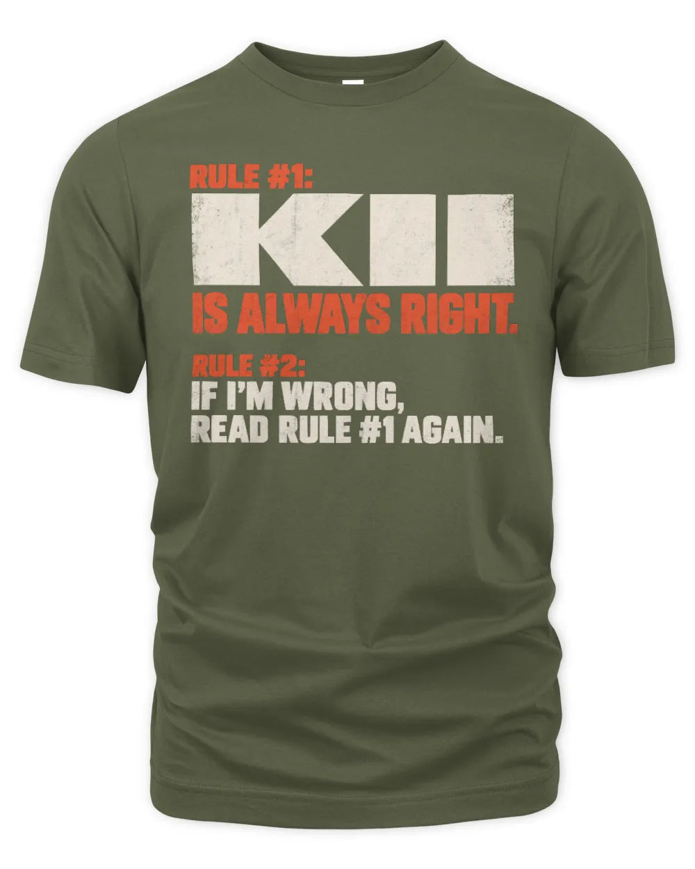 KII NP1-H006 - Always Right Personalized Name T-Shirt – Funny Custom Name Shirt - Unisex Standard T-Shirt - Military Green