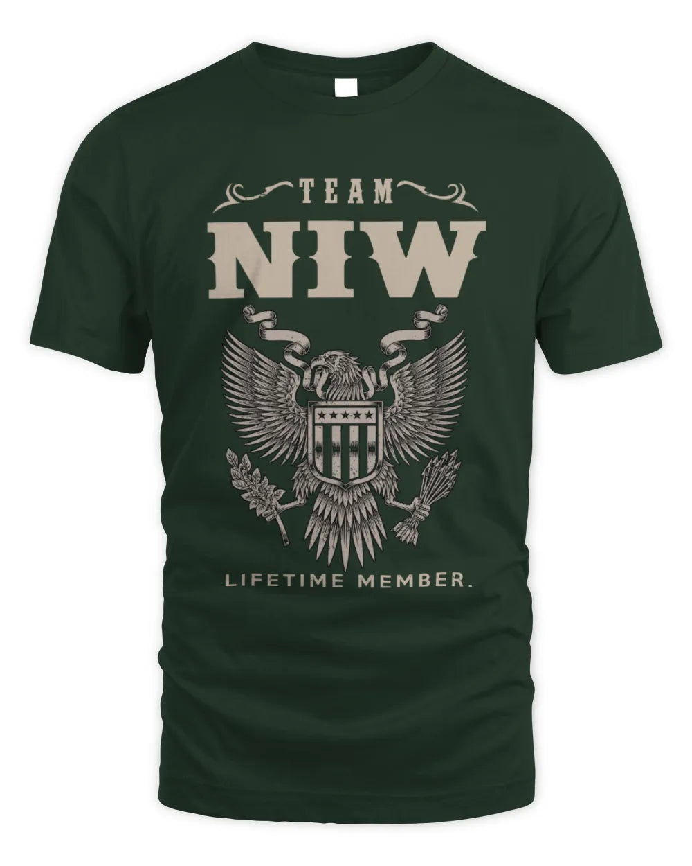 NIW TP06-K82 – Personalized Classic Style Apparel “Team NAME Lifetime Member” - Unisex Standard T-Shirt - Forest Green
