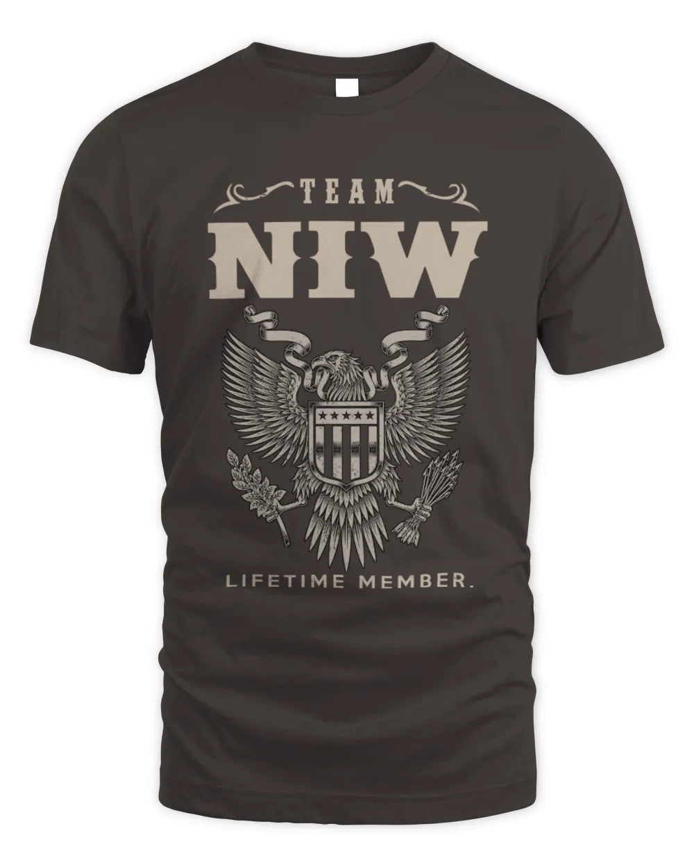 NIW TP06-K82 – Personalized Classic Style Apparel “Team NAME Lifetime Member” - Unisex Standard T-Shirt - Dark Chocolate