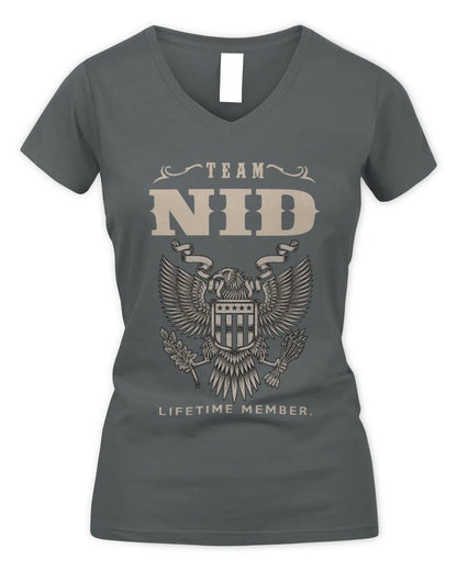 NID TP06-K82 – Personalized Classic Style Apparel “Team NAME Lifetime Member” - Women's V-Neck T-Shirt - Charcoal