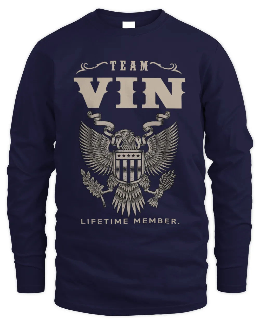 VIN TP06-K82 – Personalized Classic Style Apparel “Team NAME Lifetime Member” - Men's Long Sleeved T-Shirt - Navy