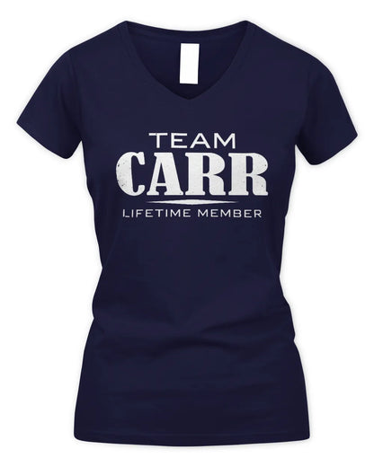 CARR BL62-K4-128 - Personalized “Team NAME Lifetime Member” - Women's V-Neck T-Shirt - Navy
