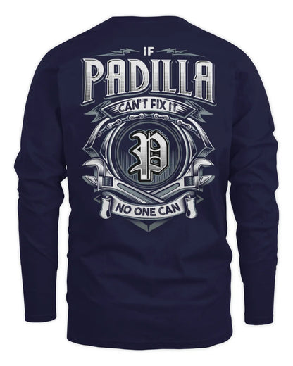 PADILLA AP81-K4-626 - Personalized Ahmed Quote Apparel “If Ahmed Can't Fix It, No One Can” - Men's Long Sleeved T-Shirt - Navy