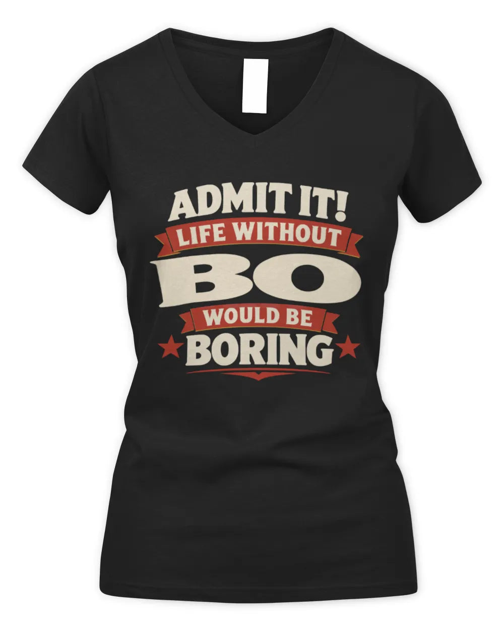 BO P4 KT003 Personalized Funny Quote Apparel “Life Without NAME Would Be Boring” - Women's V-Neck T-Shirt - Black