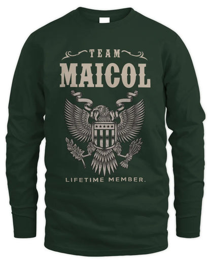 MAICOL TP06-K82 – Personalized Classic Style Apparel “Team NAME Lifetime Member” - Men's Long Sleeved T-Shirt - Forest Green