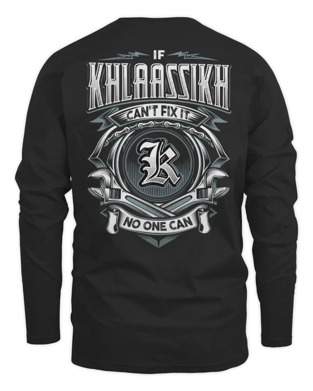 KHLAASSIKH AP81-K4-626 - Personalized Ahmed Quote Apparel “If Ahmed Can't Fix It, No One Can” - Men's Long Sleeved T-Shirt - Black
